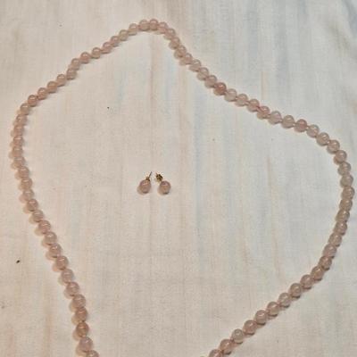 Rose Quartz Necklace With 14k Gold Earrings...