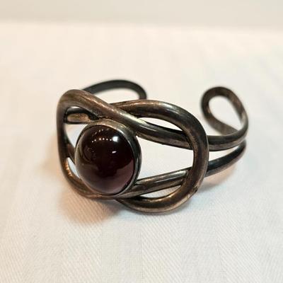 Sterling And Cabuchon Amber Bracelet...
