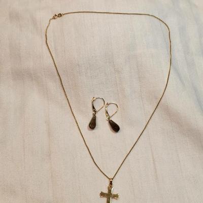 14k Gold Cross Chain And Earrings...