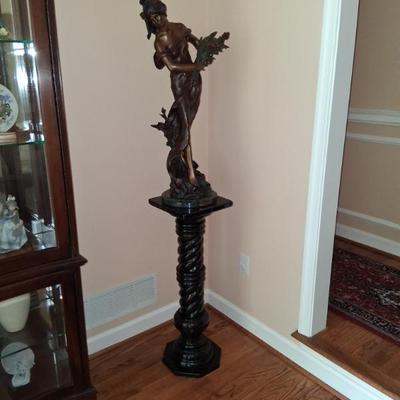 bronze italian figure on verde marble pedestal Wman with Wheat