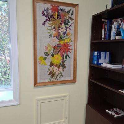 floral hand done crewel work framed art