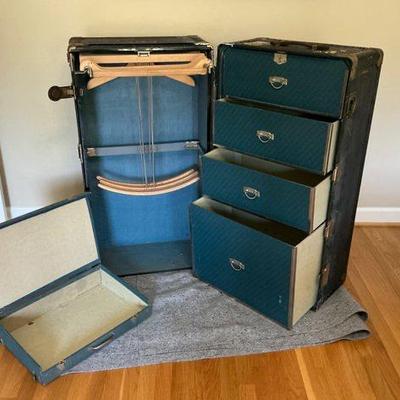 Antique Hartmann Gibraltarized Wardrobe Travel Trunk