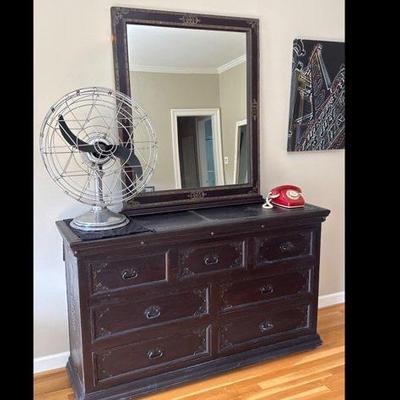Wood and metal dresser with mirror
