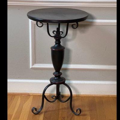 Wood and Metal Round Accent Table