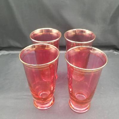 (MDR4017)  Mid Century Cranberry Glasses Lot Of 8