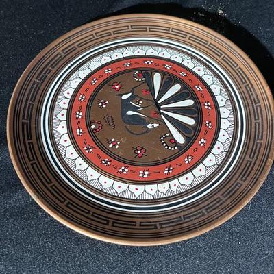 (S445) Vintage Greek Hand painted Copper Wall Plate 