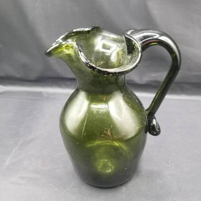 (MDR4021) Green Blown Glass Pitcher