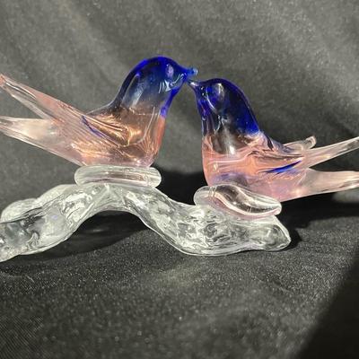(S405) Vintage Murano Art Glass Birds On Branch
