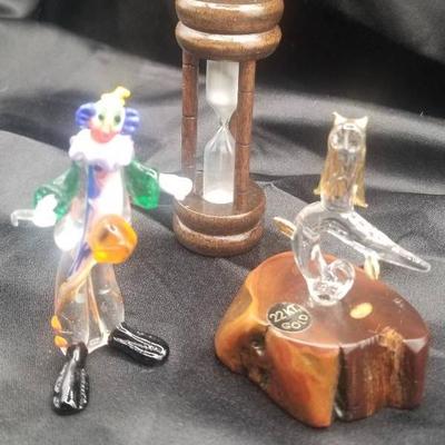(MDR3075) Glass Clown And Owl Figurines 
