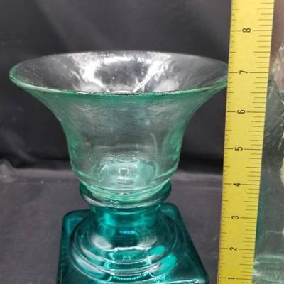 (MDR4008) Vidrios San Miguel Hurricane Vase And Fish Shaped Bottle Oil Lamp