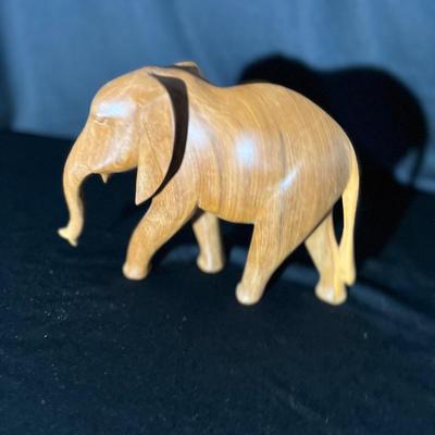 (S410) Vintage Hand Carved Wood Elephant 