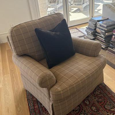 Pair Ralph Lauren down chairs and ottoman 