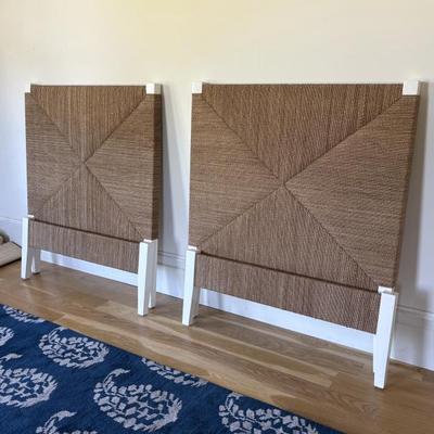 Serena and Lily wicker twin beds with wood trim