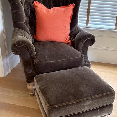 Vintage Lillian August oversized mohair chair with  ottoman