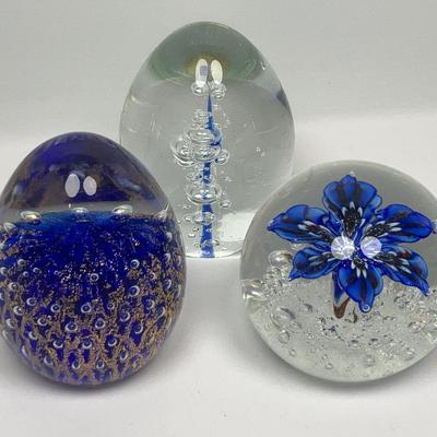 Blue Floral & Bubble Paperweights - Murano Glass & More