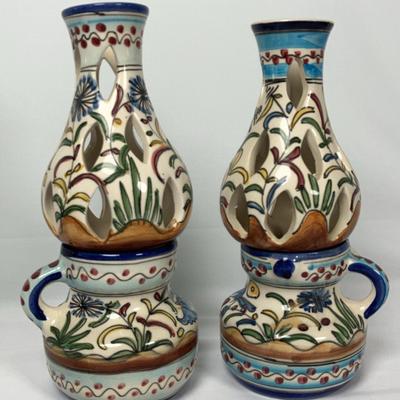 Portugal Hand Painted Hurricane Lamp Candle Holders