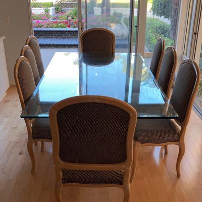 Glass Top Dining Table & 8 Chairs