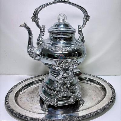 “La Belle Silver Co.” Electric Percolator Coffee Maker and Platter