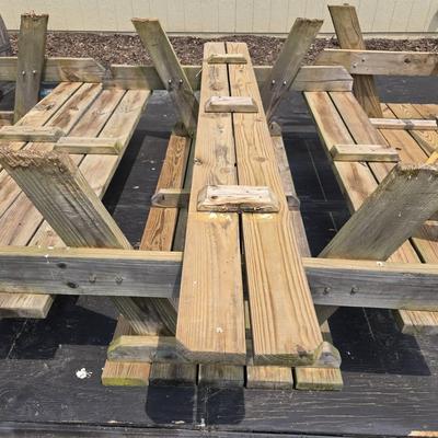 One Wooden Picnic Table With Attached Benches(Lot1) 