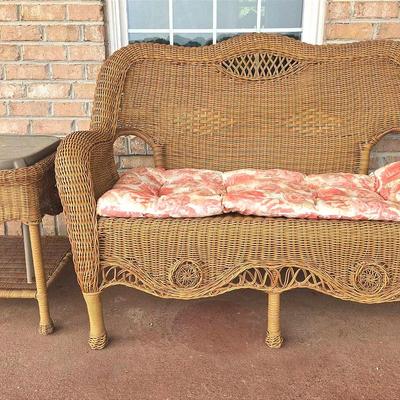 Plastic Wicker Sofa & Side Table