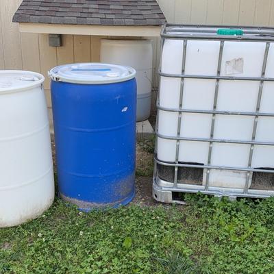 Large food Grade Liquid Holding Tank and Two 55 barrel holding tanks