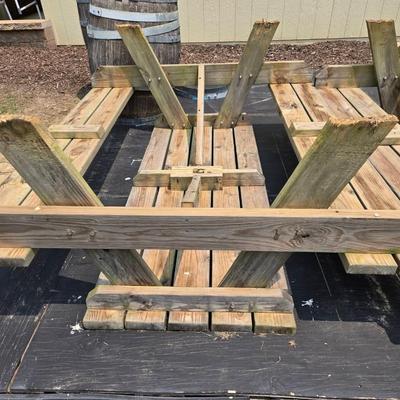 One Wooden Picnic Table W Attached Benches (Lot2)