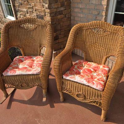 2 Plastic Wicker Chairs Rocker