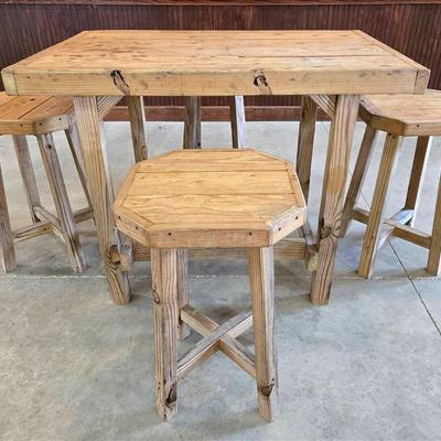 Handmade Rustic Lumber Table 4 Stools