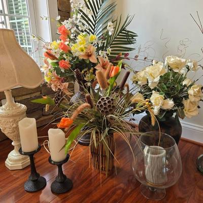 Decor Lot; Lamp, Vases, Faux Florals, Candle Holders