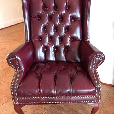 Queen Ann Style Chair with Wood Legs, “Oxblood”  #1