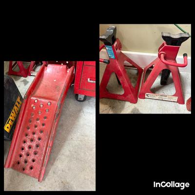 Pair Of Jack Stands, & Metal Ramps