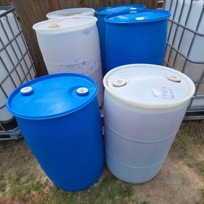 Six 55 Gallon Food Grade Barrels