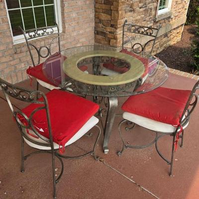 Ornate Metal & Glass Round Table 4 Chairs 