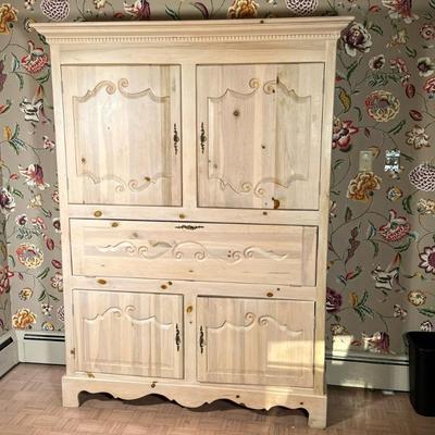 PINE KITCHEN HUTCH | Having 3 shelf cabinet over drop desk over large cabinet - h. 78 x w. 60 x d. 18.5 in
