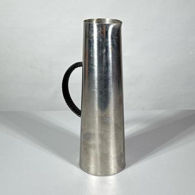 Jug | Stainless steel jug by Gabis of Sweden. Glass stirrer. - h. 11.5 x dia. 4 in

