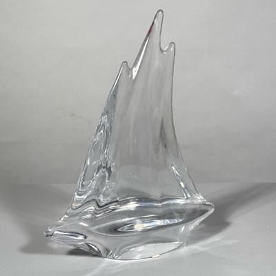 (1pc) Daum Nancy Glass Sailboat | Sailboat signed on side - h. 8 x w. 2 x l. 7 in
