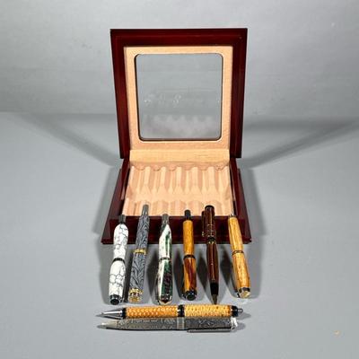 (8pc) Vintage Fountain And Roller Ball Pens | Including majestic and dayacom - h. 2 x w. 2 x l. 6 in

