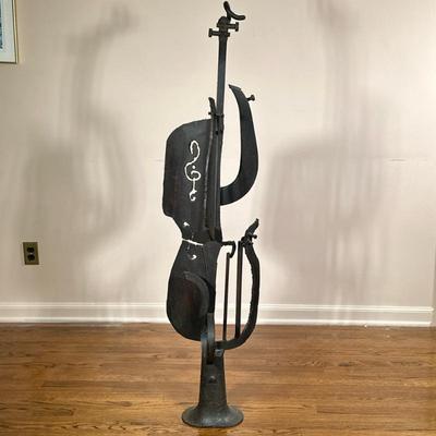 CELLO SCULPTURE | Cut & welded steel cello sculpture - h. 58.5 x w. 13 x d. 13 in
