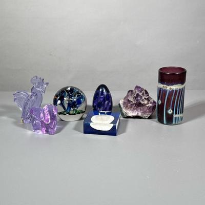(7pc) Collection Of Art Glass And Crystal | Including moser and signed glassware - h. 5 x w. 3 x l. 3 x d. 3 in (hand-painted glass vase...