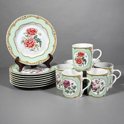 (16pc) ANDREA BY SADEK PORCELAIN DISHES | Including: 8 teacups and 8 matching dessert dishes Dimensions: dia. 8.25 in
