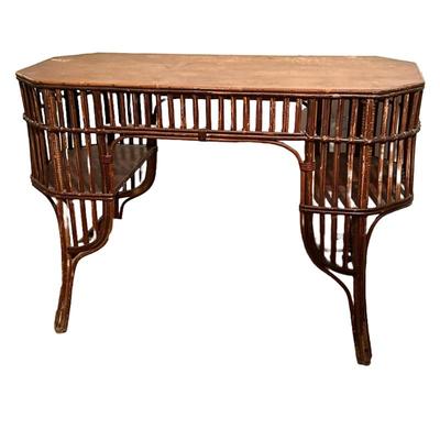 RATTAN DESK | Rattan desk with 2 small shelves and footrest - h. 29 x w. 42.5 x d. 18.5 in
