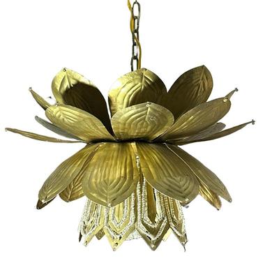 BRASS FLORAL FIXTURE | Stamped and hammered brass flower form lighting fixture. - h. 20 x dia. 20 in
