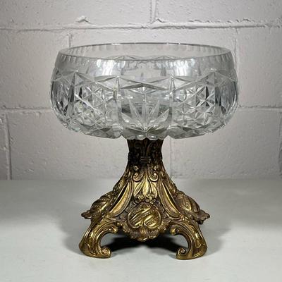 LOEVSKY & LOEVSKY CUT CRYSTAL COMPOTE | Large cut crystal bowl with cast brass base, marked on bottom “L & L / 8272” - h. 10 x...