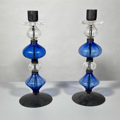 Hoglund Candlestick Holders | Mid Century candle holders made with wrought iron and glass by the Swedish designer Erik Hoglund. - h. 15 x...
