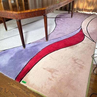 EDWARD FIELDS LARGE AREA RUG | Large colorful area rug with wavy pink & purple pastels - w. 122 x l. 162 in
