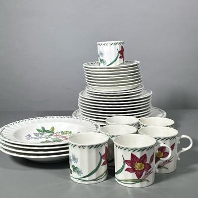 (34pc) Mikasa Dishes | “Summer Symphony” by Mikasa. Set includes: 8 luncheon plates, 3 bread plates, 8 saucers, 4 soup bowls, 7 coffee...