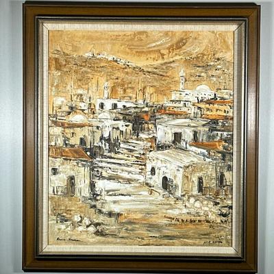 AHUVA SHERMAN (20TH/21ST CENTURY) OIL PAINTING | Oil on canvas. 25.5 x 22 in stretcher. Signed on bottom. Similar to her Jerusalem and...