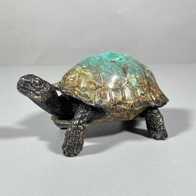 SIGNED COLD PAINTED BRONZE TORTOISE | Signed & dated “HV GOLD 2005” on bottom - h. 3.5 x w. 3.5 x l. 7 in

