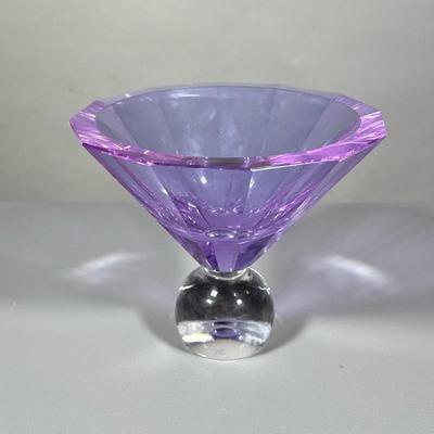 SIGNED MOSERS GLASS BOWL | 12-sided purple brown with ball base, signed by artist on bottom & marked “Mosers” - h. 6.75 x dia. 8 in
