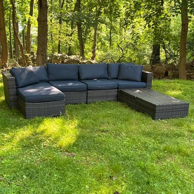 OUTDOOR PATIO SECTIONAL SOFA WITH CUSHIONS | Outdoor wicker sofa comprising of 4 sections - h. 26 x w. 125 x d. 33 in
